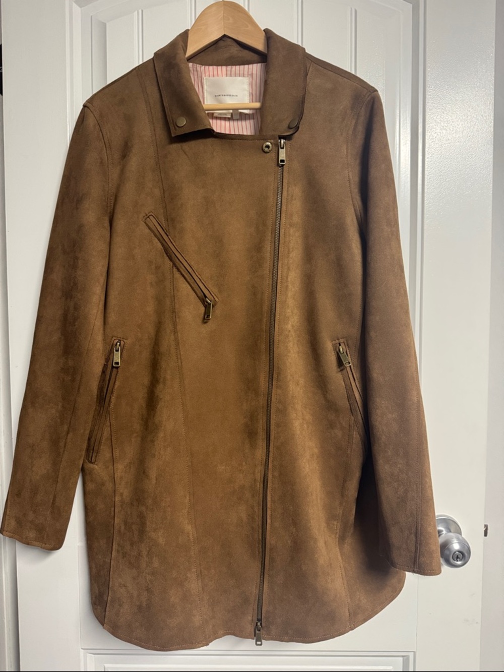 Anthropologie Brown Faux  Suede Asymmetrical Zip Jacket